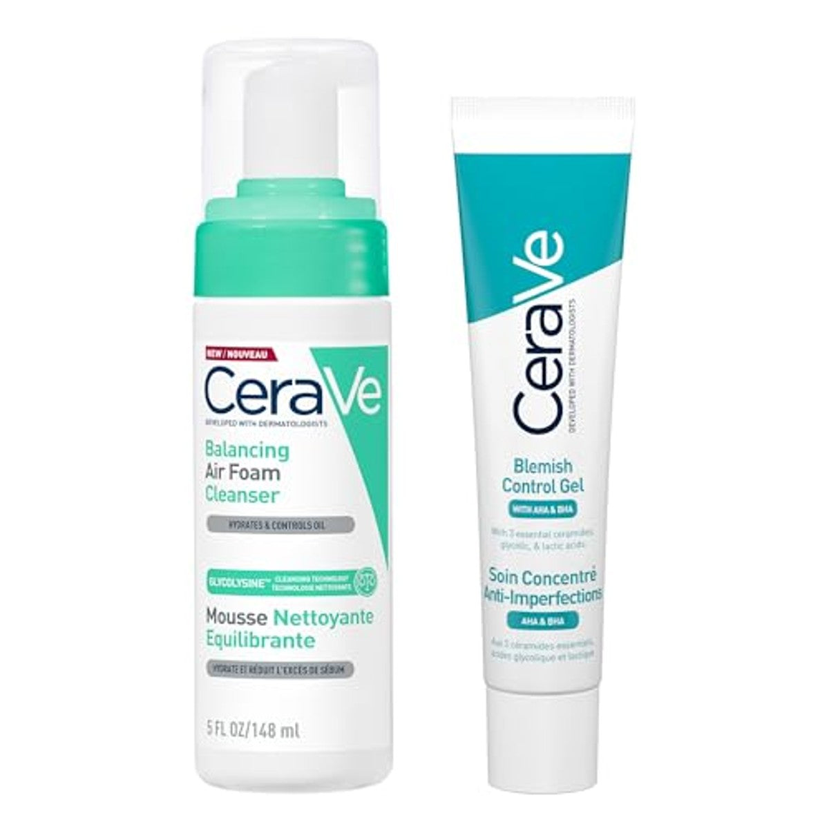 CeraVe Balancing Reinigingsmousse 148 ml & Blemish Control Gel 40 ml - 6-pack