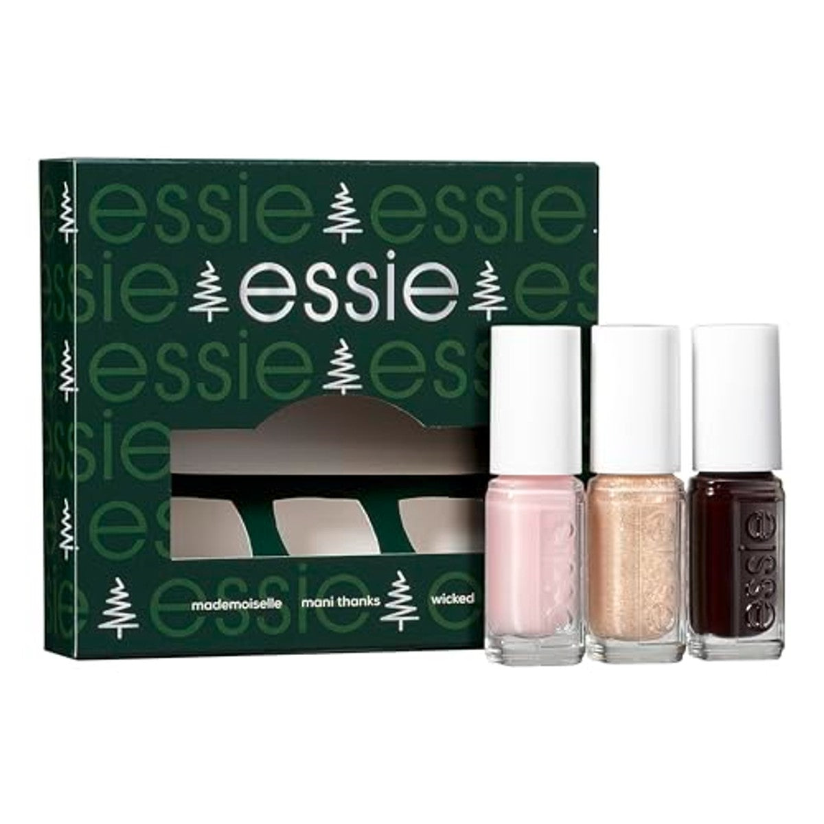 essie Mini Trio Kit XMAS, Nr. 13 mademoiselle + Nr. 49 wicked + nr. 570 mani thanks, 3 x 15 ml – essie