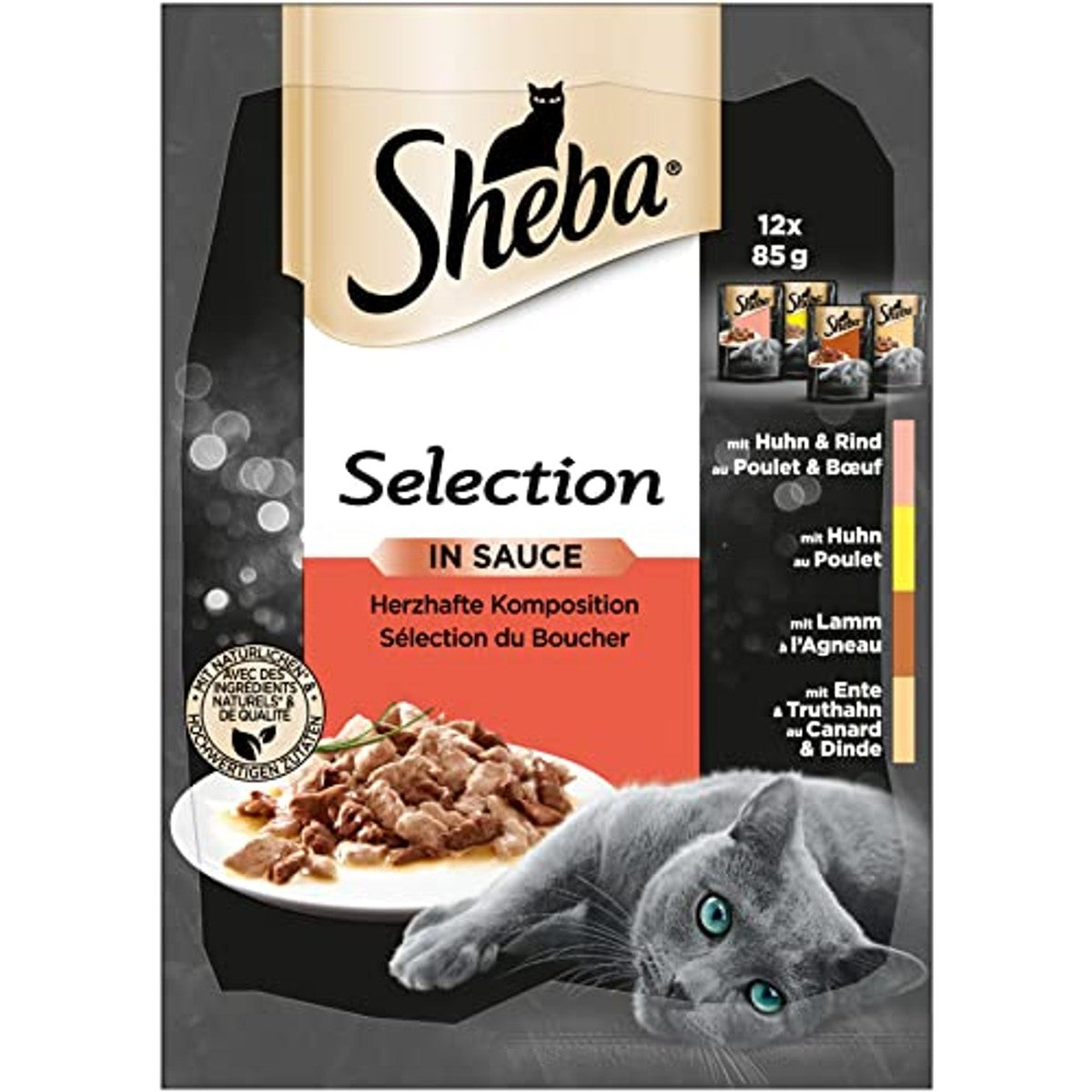 Sheba Selection in Saus kattenvoer Rund-Kip-Kalkoen-Lam 48 x 85 g - 3-pack