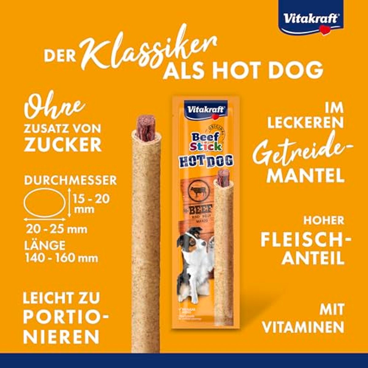 Vitakraft Beef Stick Hot Dog hondensnack rundvlees 1 x 30 g - 6-pack