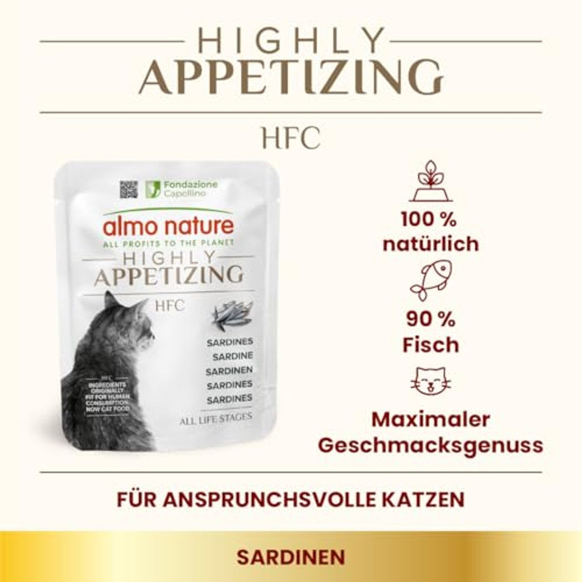 Almo Nature HFC Highly Appetizing - Sardines - Humaan Grade, Monoproteïne, Glutenvrij - 50g, 24 Pack – almo nature