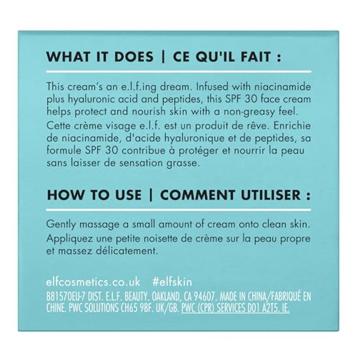 e.l.f. Skin Holy Hydration! Face Cream SPF 30 50 g - 3 stuks