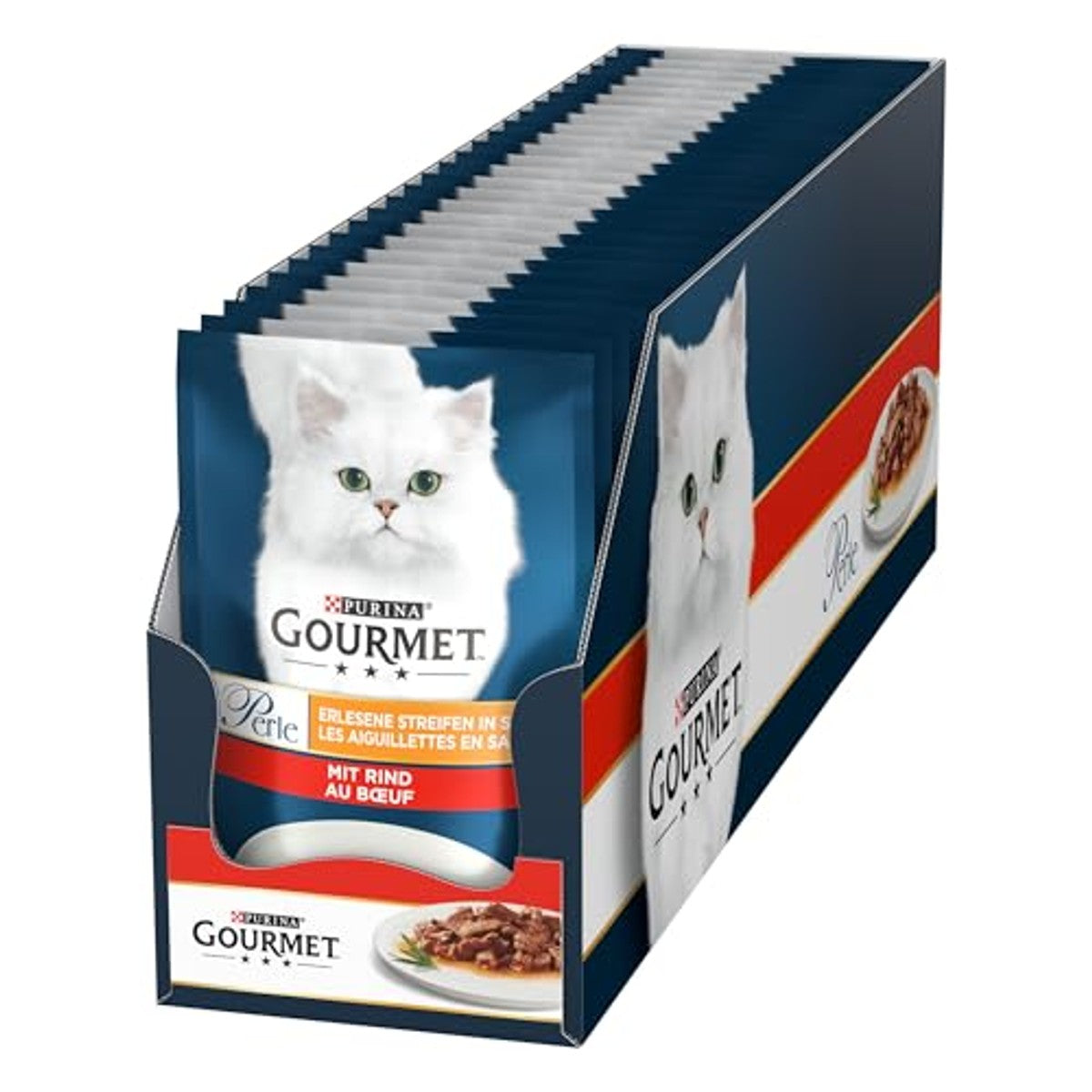 Gourmet Perle Exquisite Strips natvoer kattenvoer rundvlees 26 x 85 g - 3-pack