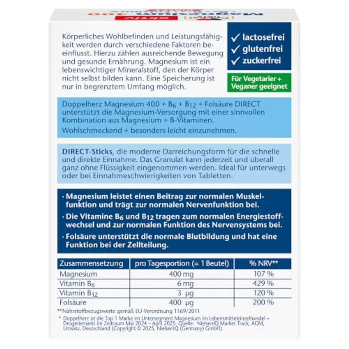 Doppelherz Magnesium 400 + B6 + B12 + Foliumzuur Direct 20 Porties - 6-pack