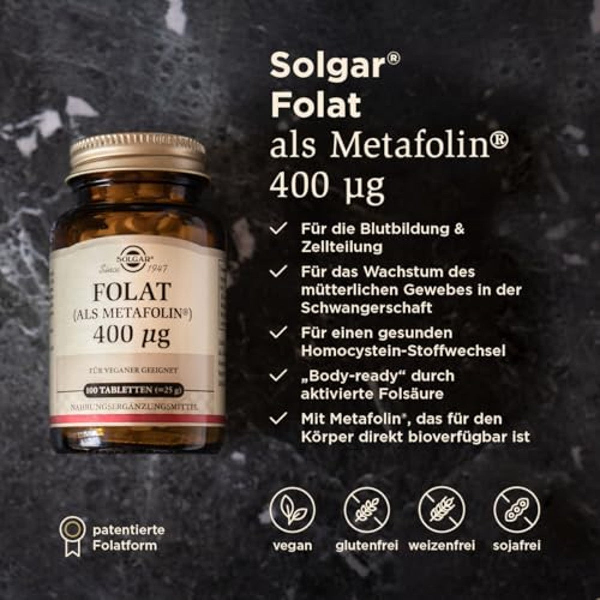 Solgar Folat als Metafolin 400 mcg 100 Tabletten - 3-pack
