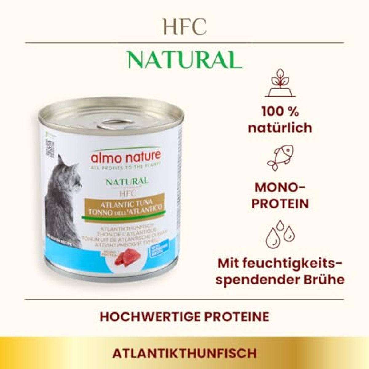 Almo Nature HFC Natural Natvoer voor volwassen katten, Atlantische tonijn, 280 g, 12 stuks – almo nature