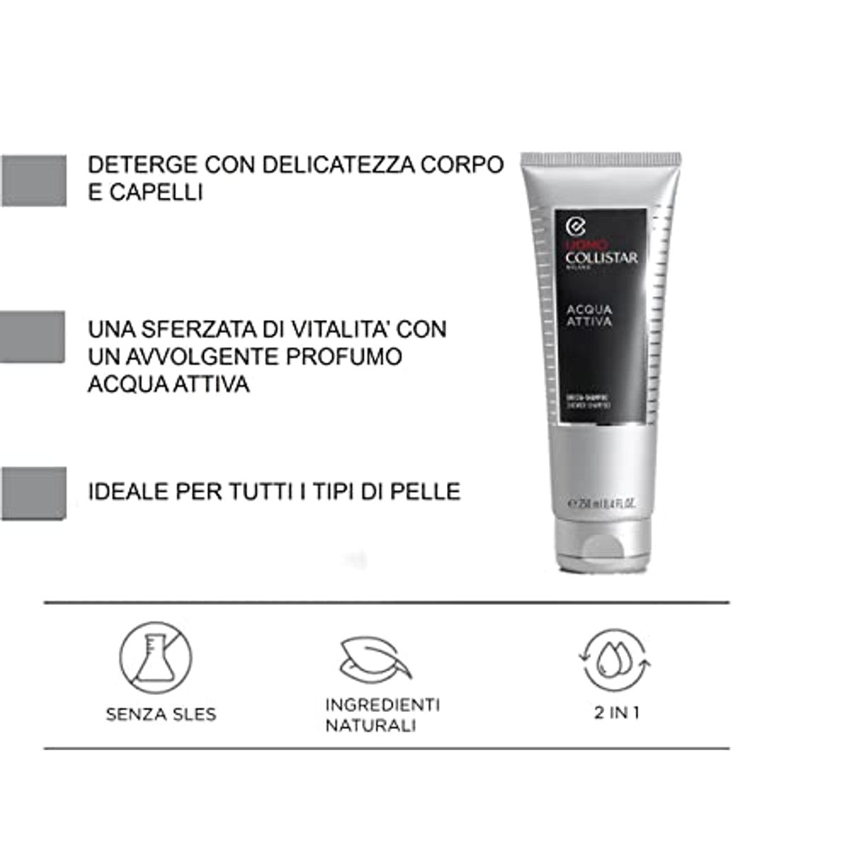 Collistar Acqua Attiva Douchegel Shampoo voor Mannen 250 ml - 3-pack – foto 3