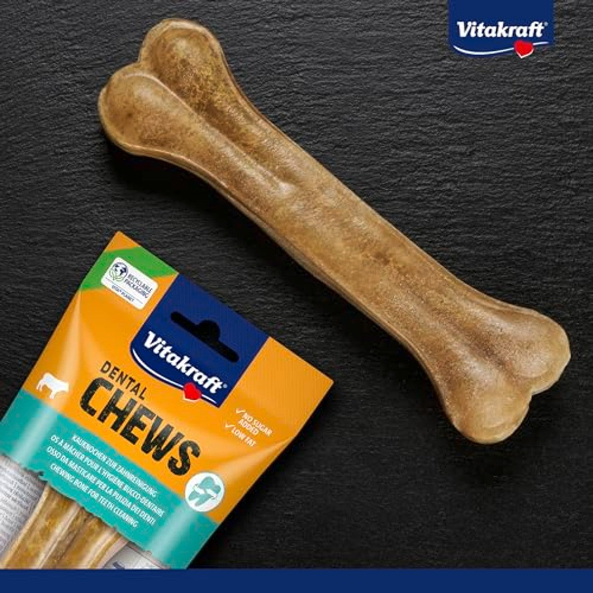 Vitakraft Chews, hondensnack, 21 cm lang, kauwbotten, ondersteunt tandverzorging en mondhygiëne, van puur runderhuid, voor grote honden (1 x 21 cm) – Vitakraft