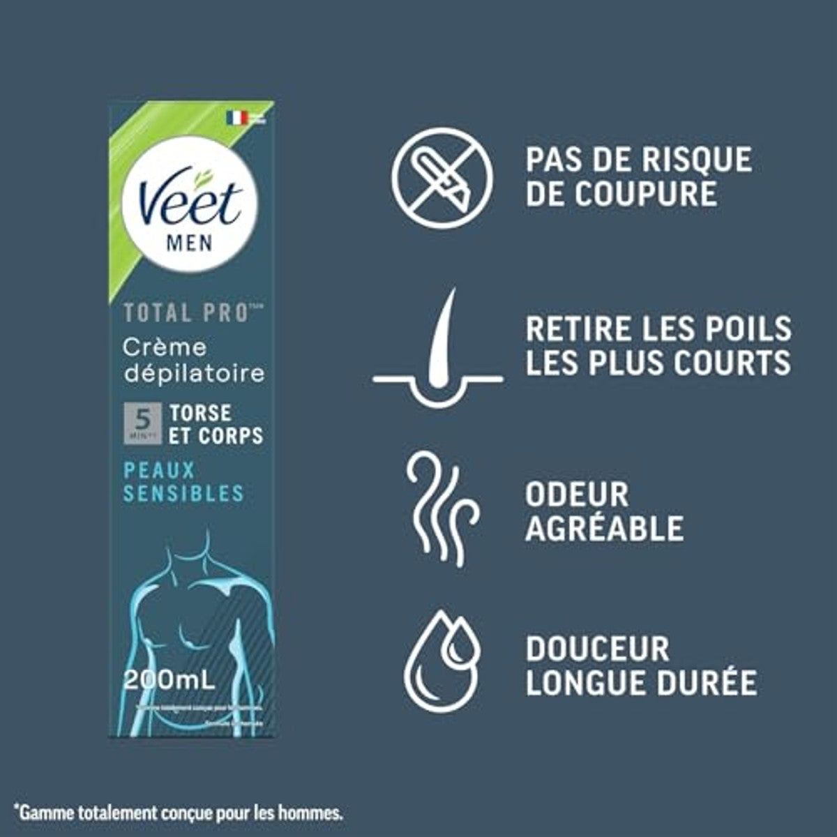 Veet Men Ontharingscrème gevoelige huid 200 ml, 4 stuks – Veet