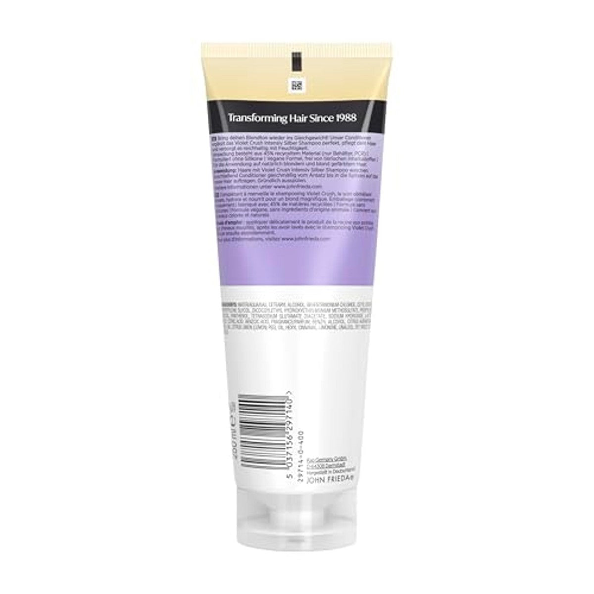 John Frieda Violet Crush Conditioner – inhoud: 250 ml – haartype: blond met gele tint (natuurlijk, gekleurd of gehighlight) – John Frieda