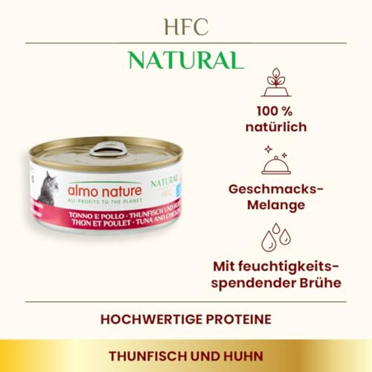 Almo Nature HFC Natural Natvoer voor volwassenen en katten, tonijn en kip, 150 g, verpakking van 24 stuks – almo nature