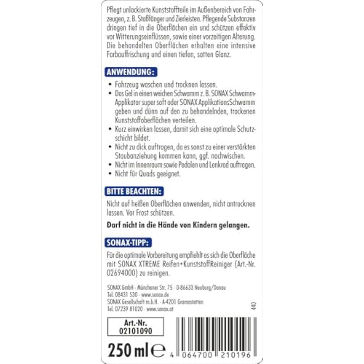 SONAX Xtreme Kunststofgel buiten (250 ml) – SONAX