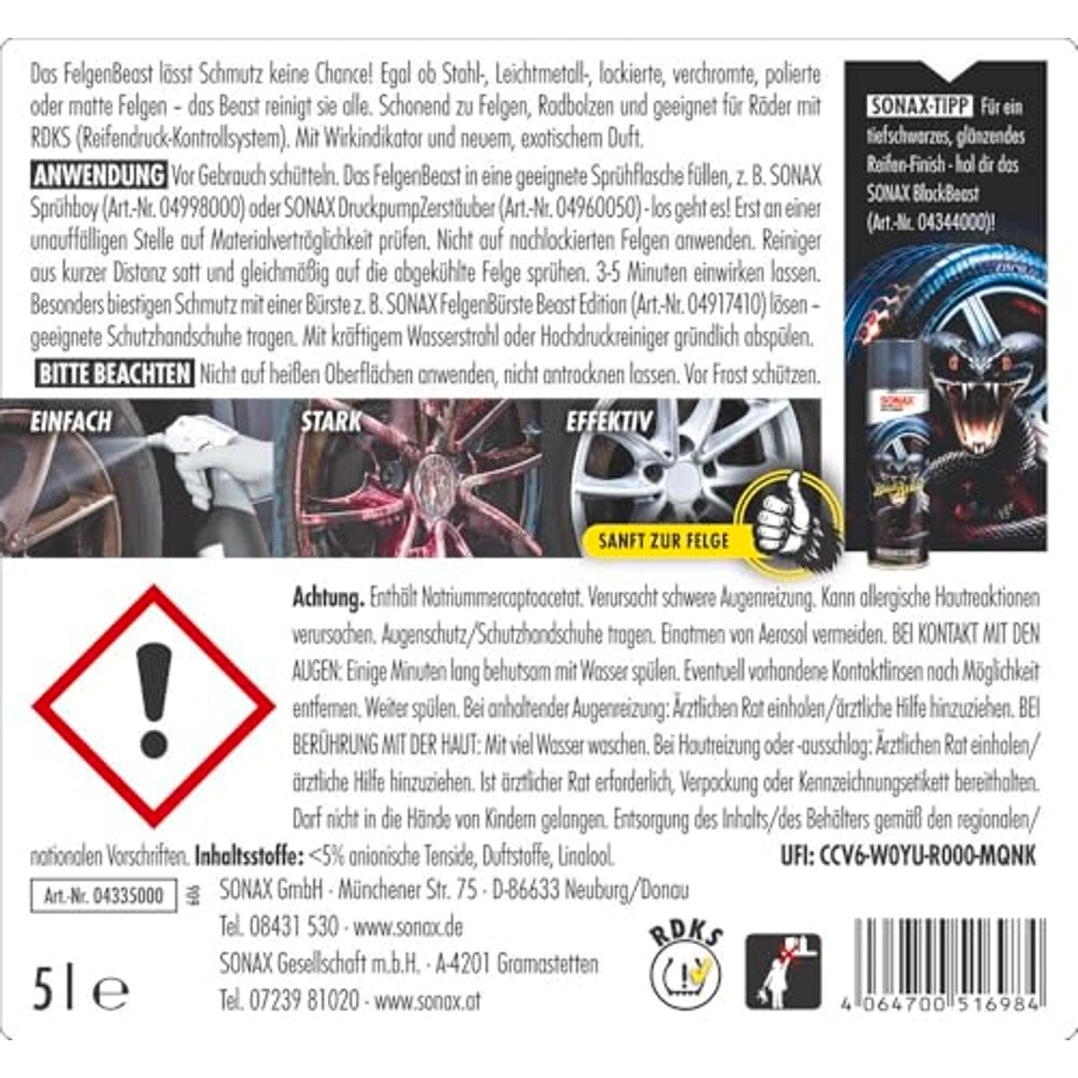 SONAX FelgenBeast Velgenreiniger 6 x 5 liter - Voordeelverpakking