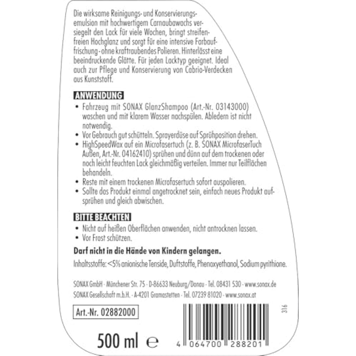 SONAX HighSpeedWax 6 x 500 ml - Voordeelverpakking