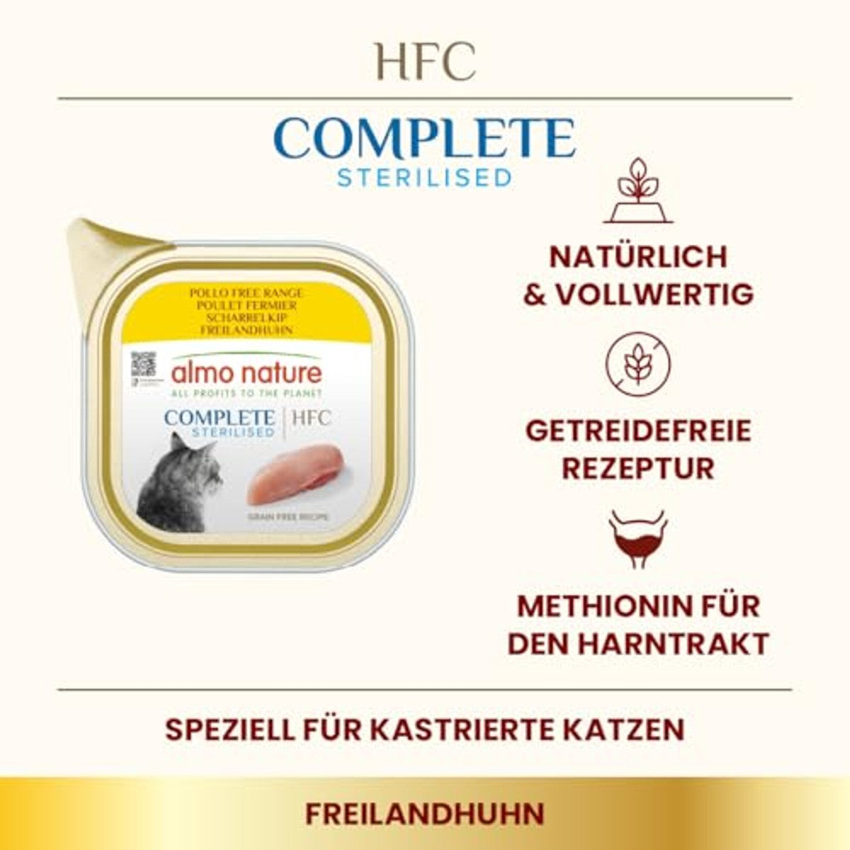 Almo Nature HFC Complete Sterilised Natvoer voor Gesteriliseerde Katten Vrije-Uitloopkip 17 x 85 g - 3-pack