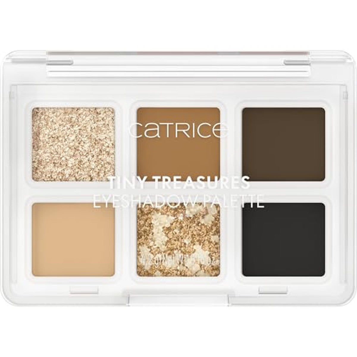 Catrice Tiny Treasures Oogschaduwpalet, nr. 010, bruin, 6 bruine tinten, glinsterend, veganistisch, zonder microplasticdeeltjes, vrij van nanodeeltjes, zonder parfum, per stuk verpakt (4,2 g) | Mini oogschaduwpalet, mix van verschillende tinten – Catrice Cosmetics