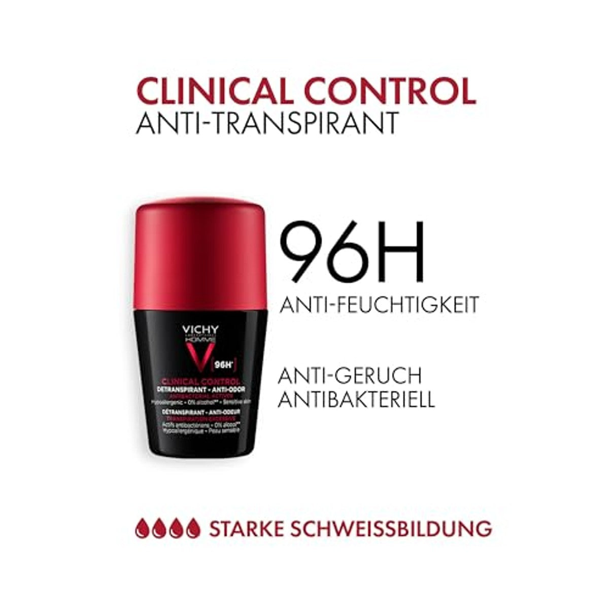 Vichy Homme Clinical Control 96h Deodorant Roll-on 50 ml - 3-pack