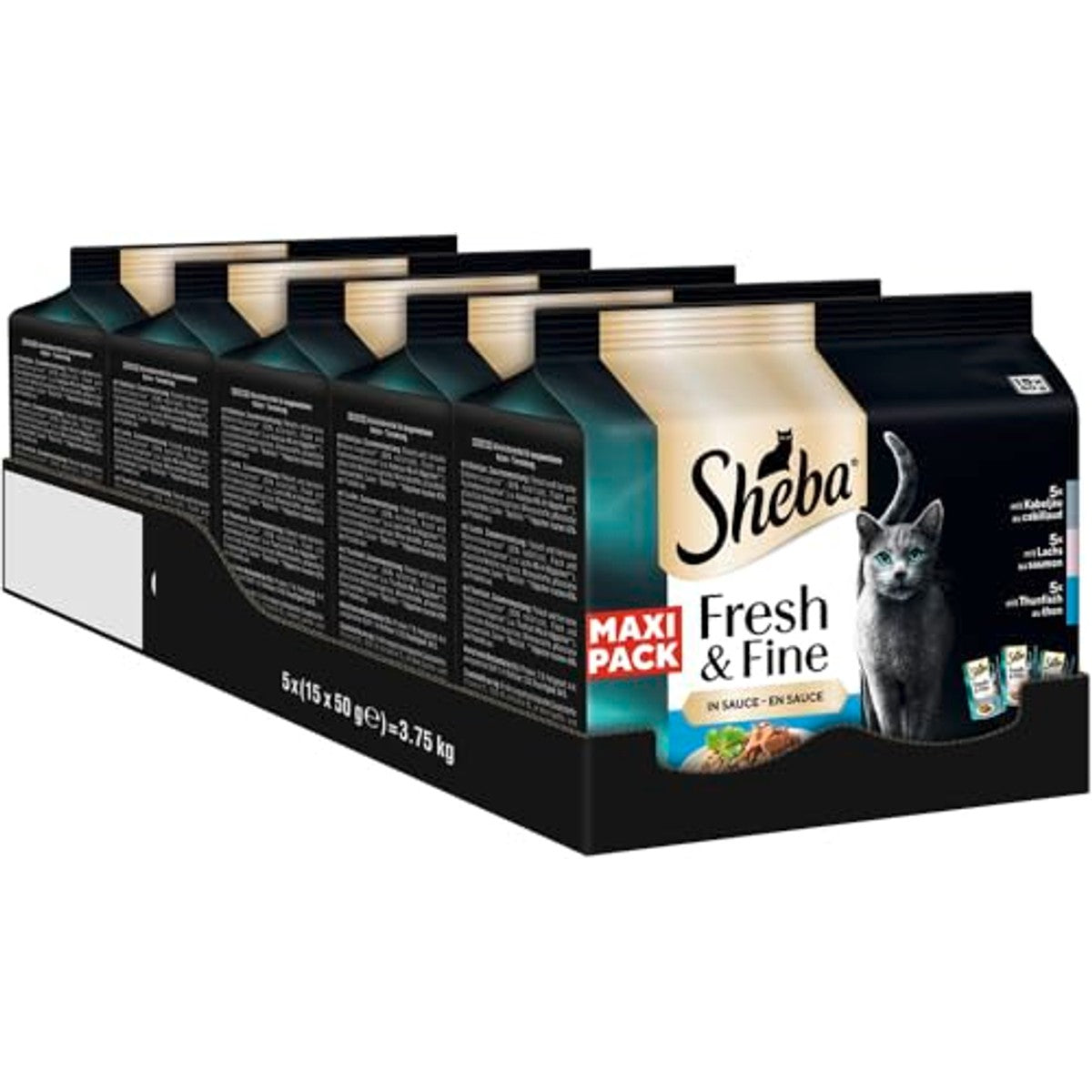 Sheba Fresh & Fine natvoer kattenvoer kabeljauw, zalm en tonijn 5 x 15 x 50 g - 3-pack