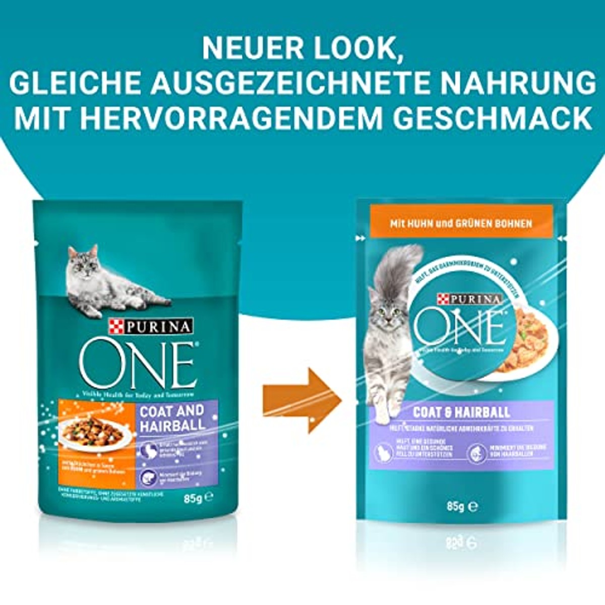 PURINA ONE Coat en Hairball in saus, met kip, 26 x 85 g | Kattenvoer nat – PURINA ONE