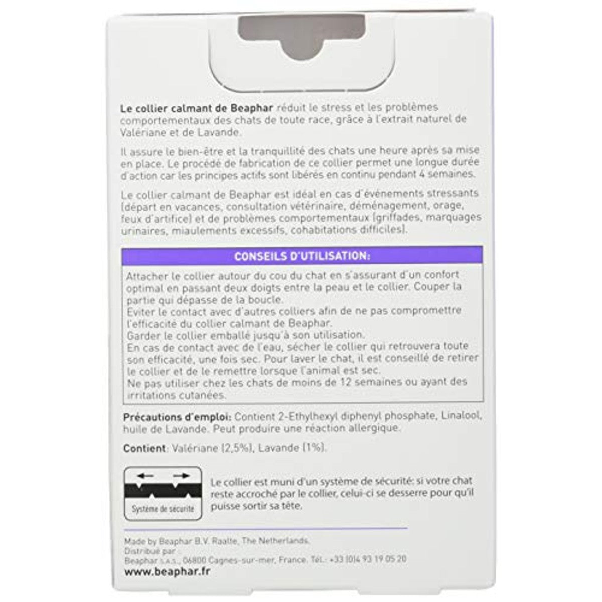 BEAPHAR NO Stress Valeriaan kattenhalsband, kalmerend, vermindert stress en gedragsproblemen zonder verslaving of slaperigheid, 1 halsband, 35 cm, 4 weken – beaphar