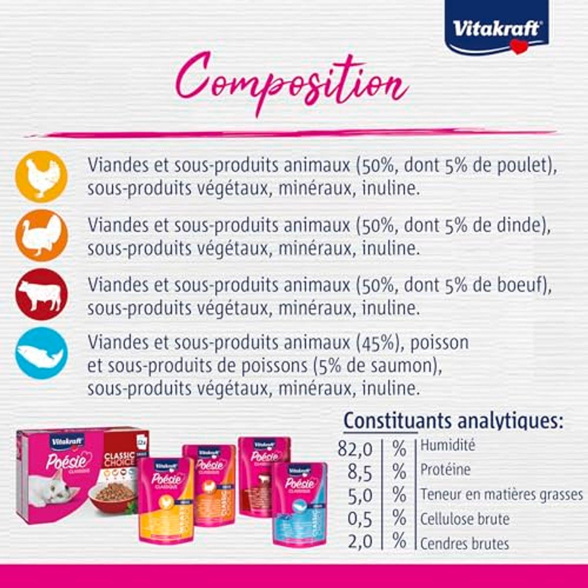 Vitakraft Poésie Classique natvoer kattenvoer 12 x 85 g - 6-pack