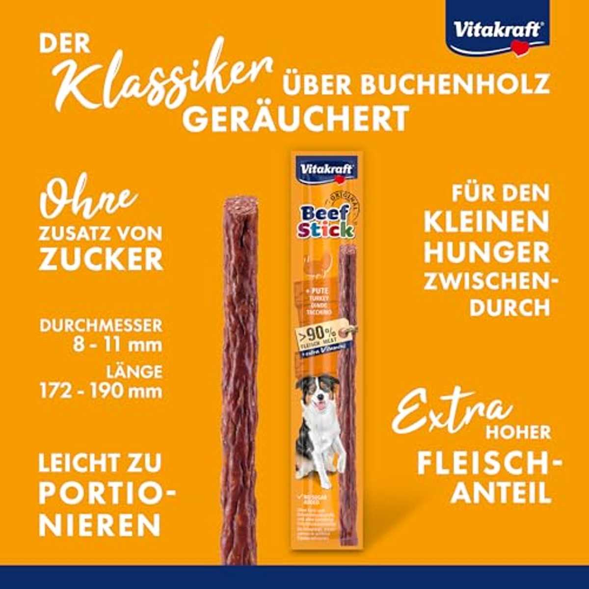 Vitakraft Beef Stick kalkoen, hondensnoepjes, vleesstick, kalkoen, hondentrainingslekkernijen, zonder toegevoegde suiker (1 x 12 g) – Vitakraft