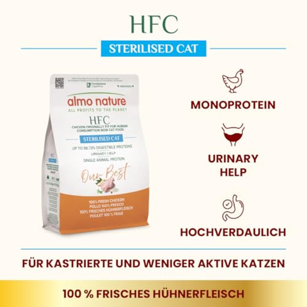 Almo Nature HFC Our Best Droogvoer voor Gesteriliseerde Katten Verse Kip 300 g - 3-pack