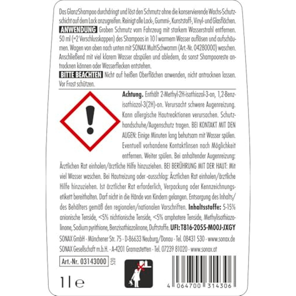 SONAX GlanzShampoo concentraat 3 x 1 liter - Voordeelverpakking