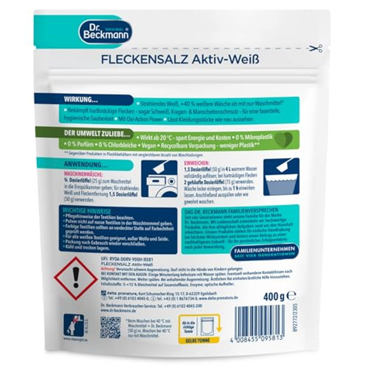 Dr. Beckmann Vlekzout actief wit 400 g – Dr. Beckmann