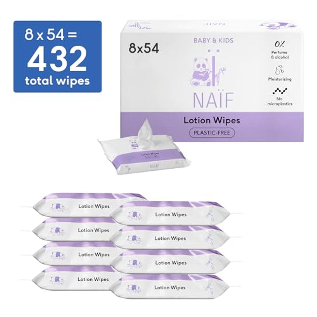 Naïf Plasticvrije Lotion Vochtige Doekjes 6 x 432 stuks - Voordeelverpakking