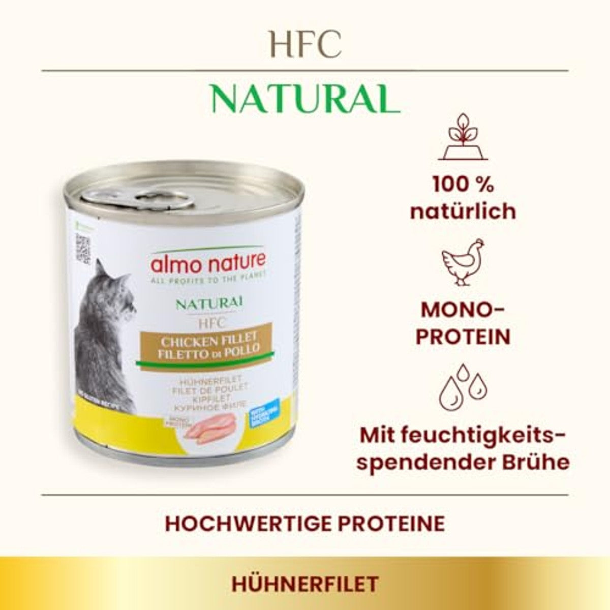 Almo Nature HFC Natural Natvoer voor volwassen katten, kippenfilet, 280 g, verpakking van 12 stuks – almo nature