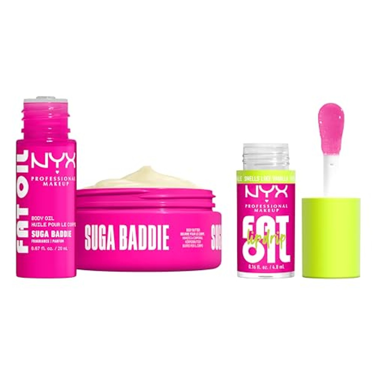NYX PROFESSIONAL MAKEUP Fat Oil Lip & Body Kit Suga Baddie - 6 stuks
