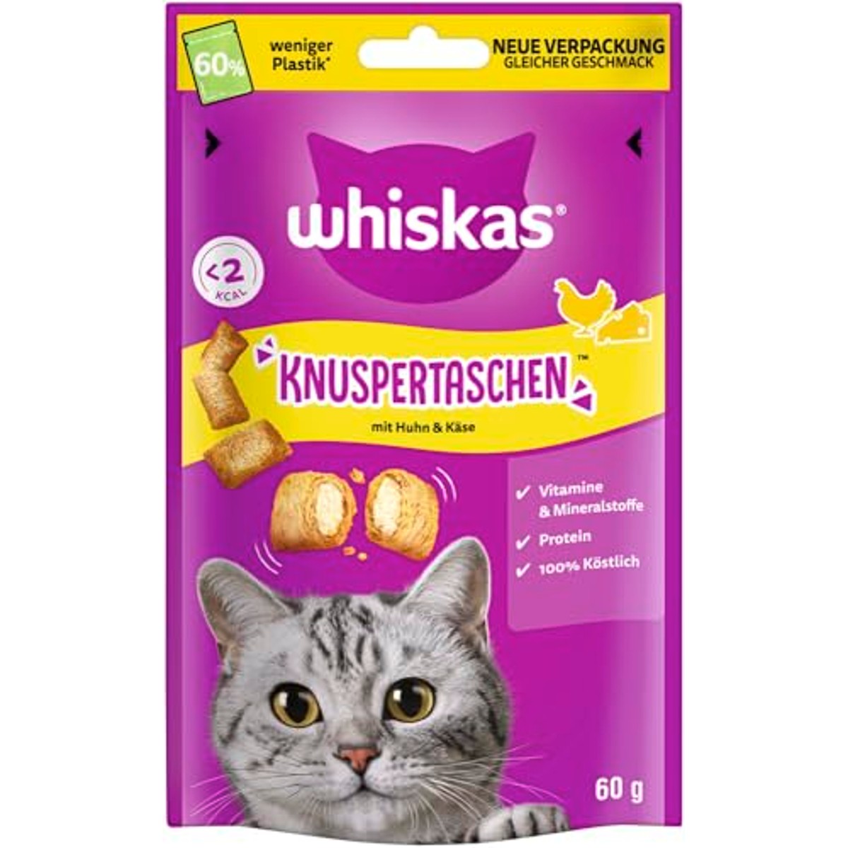 Whiskas Knusperbags kattensnack kip en kaas 6 x 60 g - 6-pack