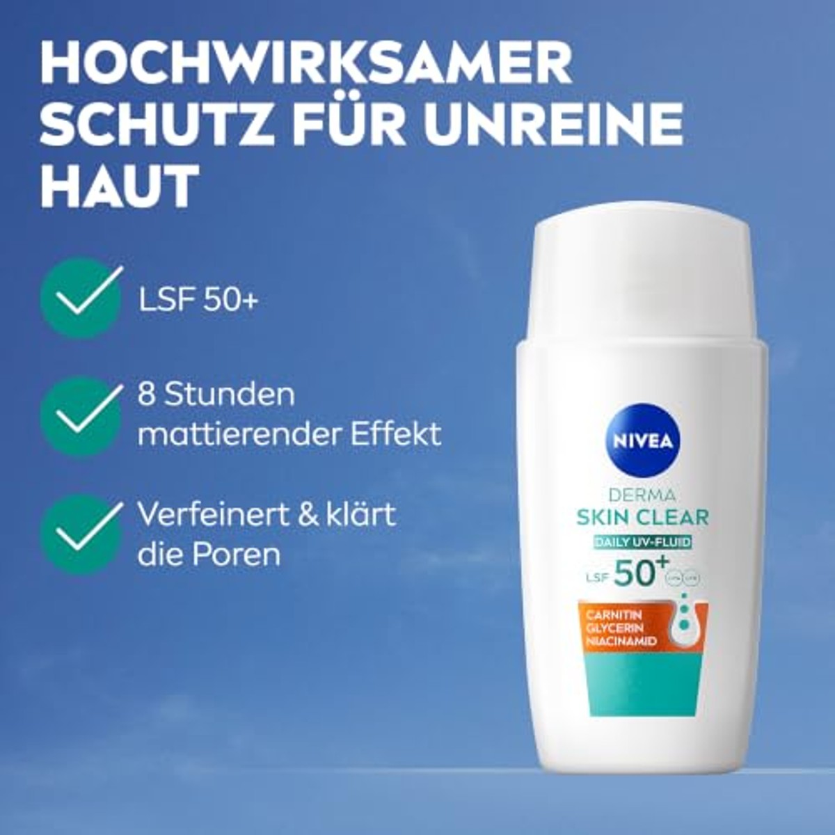 NIVEA Derma Skin Clear Daily UV-vloeistof SPF 50+ 3 x 40 ml - Voordeelverpakking