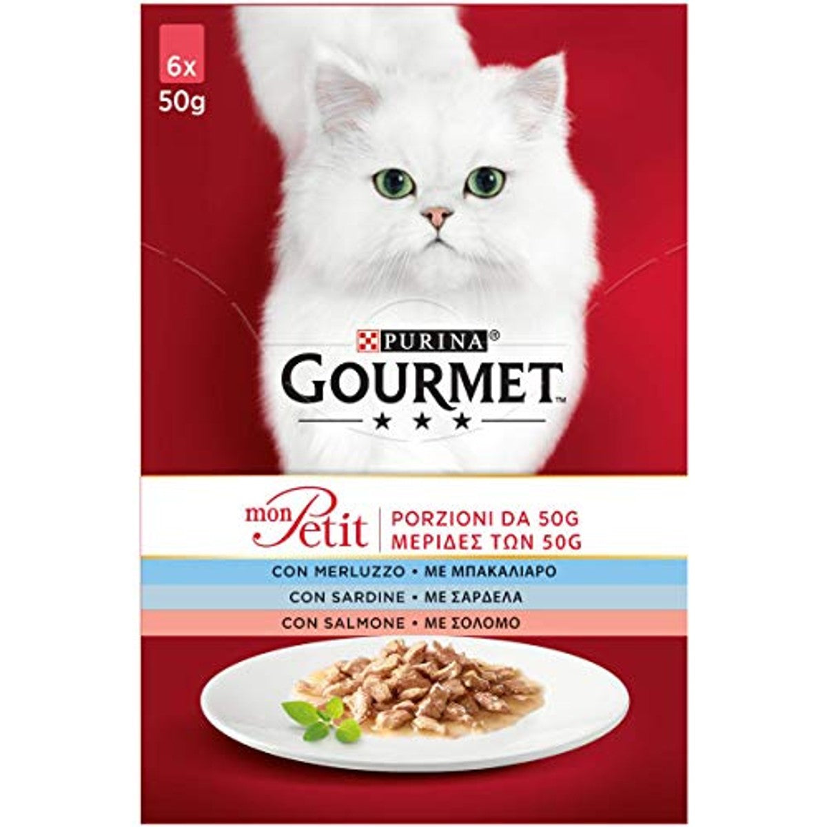 Purina Gourmet Mon Petit Vocht Katten met Sardine, Zalm, 48 zakjes à 50 g – Gourmet