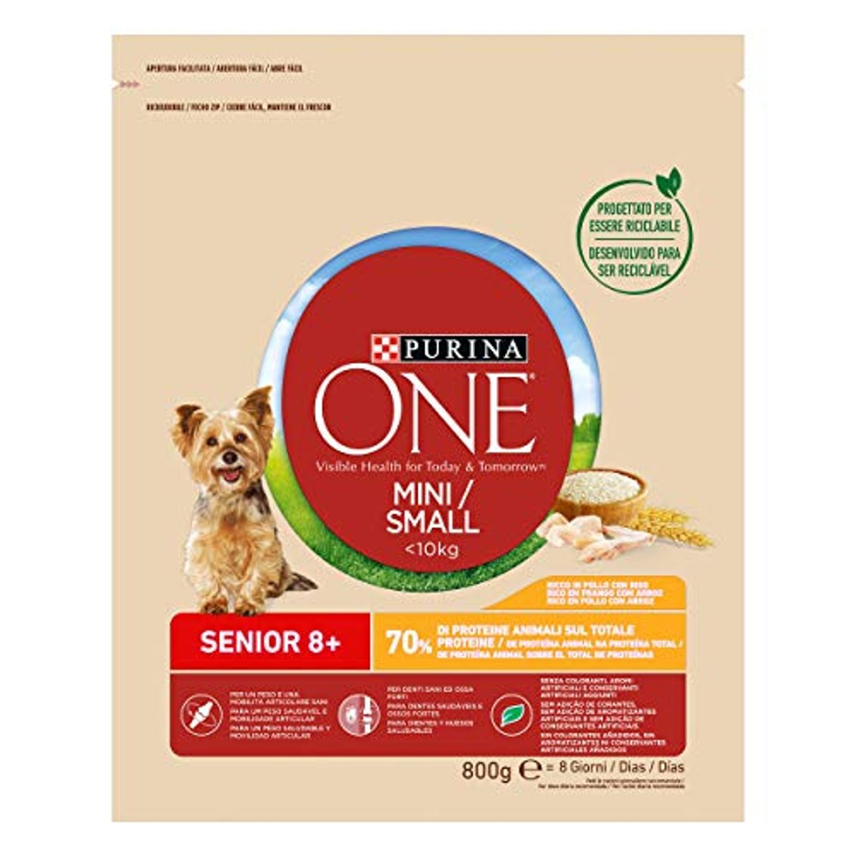 Purina One Mini Dental Droogvoer voor kleine honden, < 10 kg, met kip en rijst, 8 verpakkingen à 800 g – PURINA ONE