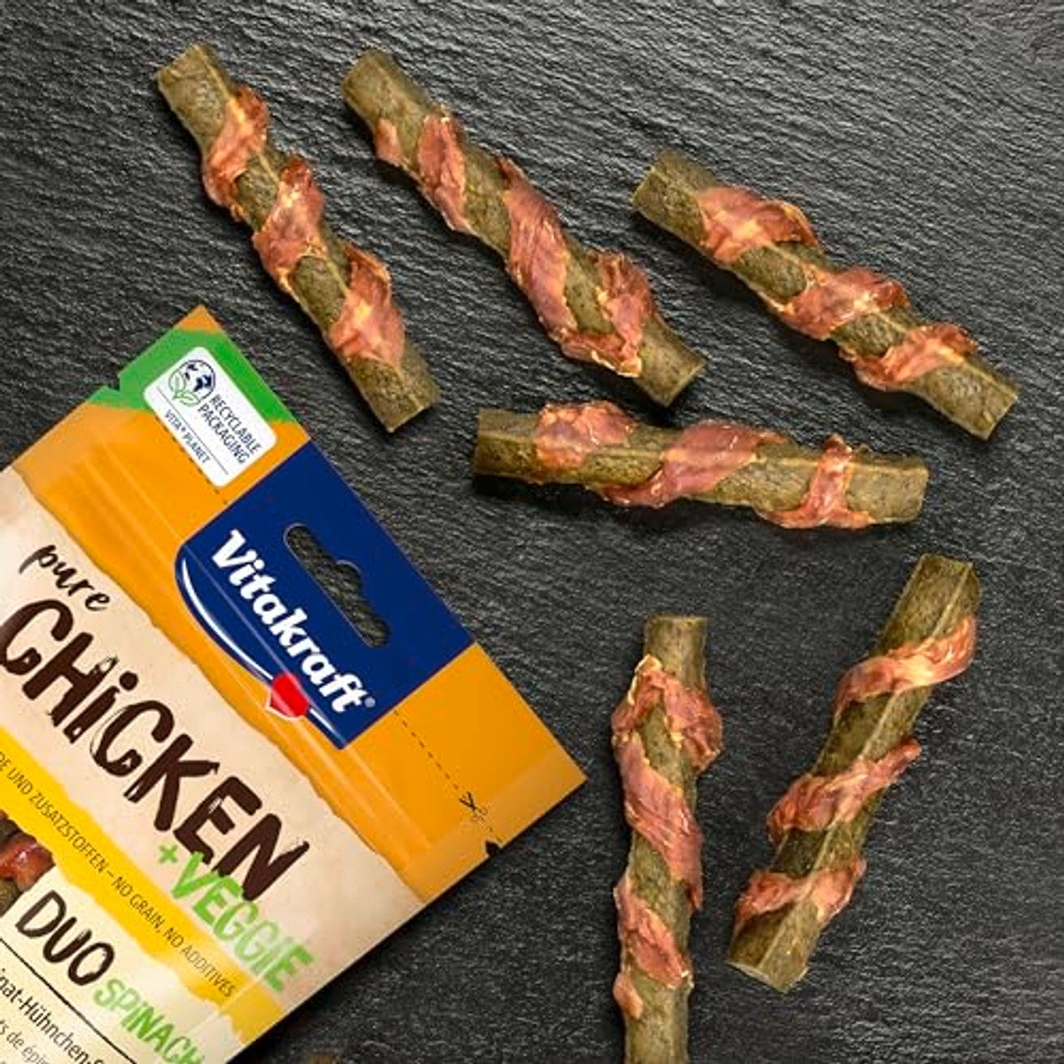 Vitakraft Chicken Veggie, spinaziestick met kip, hondentrainingslekkernijen, om te belonen (1 x 80 g) – Vitakraft