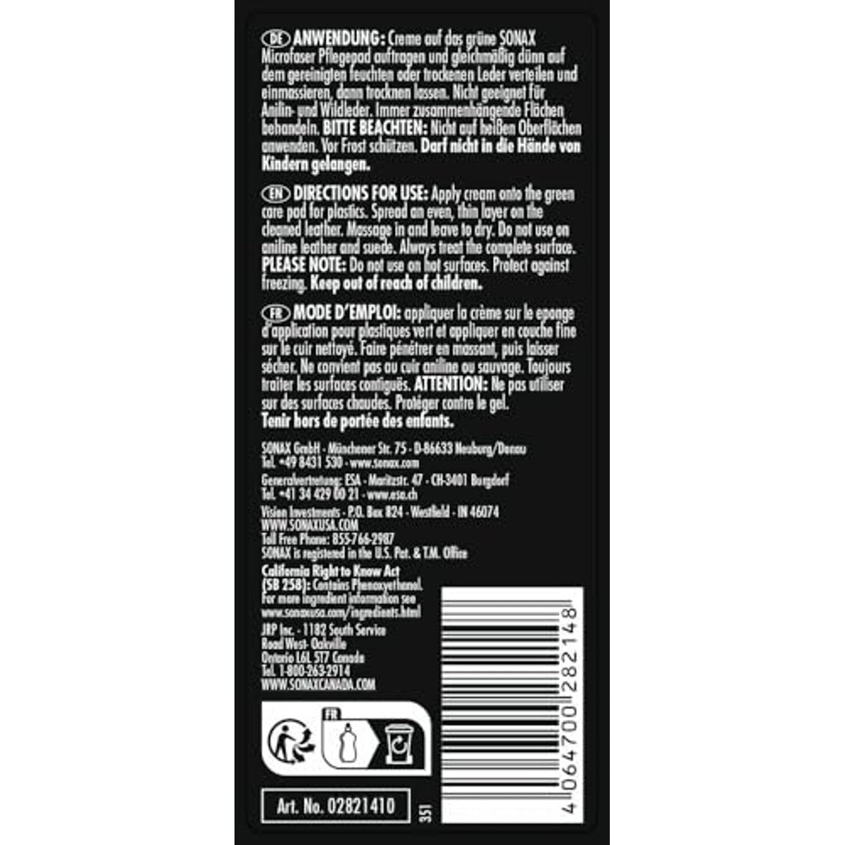 SONAX PremiumClass leerverzorgingscrème 3 x 250 ml - Voordeelverpakking