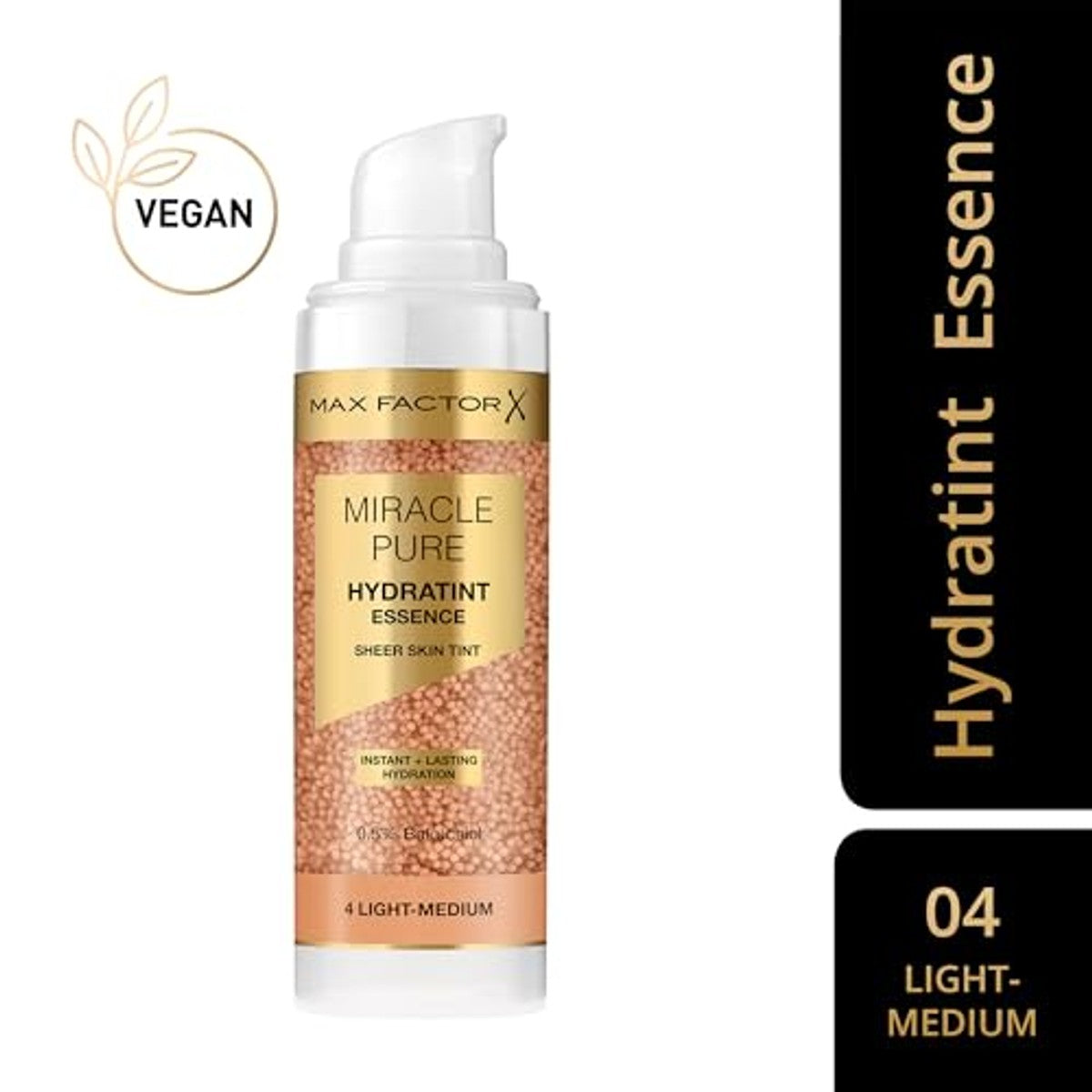 Max Factor Miracle Pure Hydratint Essence, hydraterende make-up met lichte dekking, 71% op waterbasis, met micro-capsule pigmenten, 30 ml, kleur 4 light medium – Max Factor