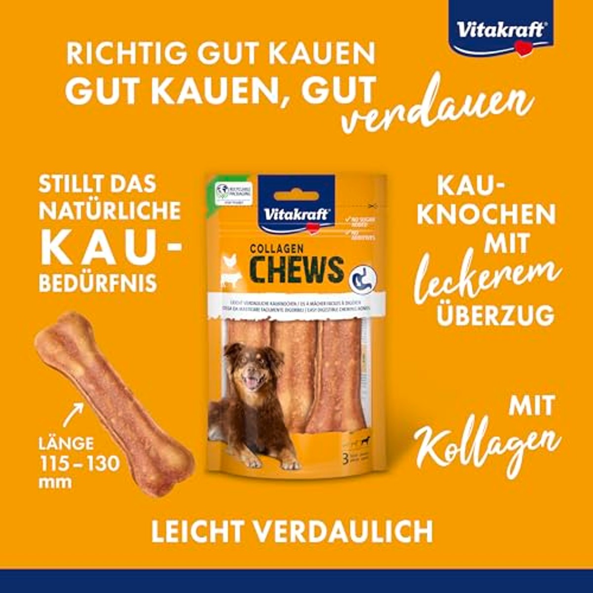 Vitakraft Collageen Chews, gemakkelijk verteerbare hondenkauwbotten, met collageen en kippenlever, zonder toevoeging van suiker (1 x 110 g) – Vitakraft
