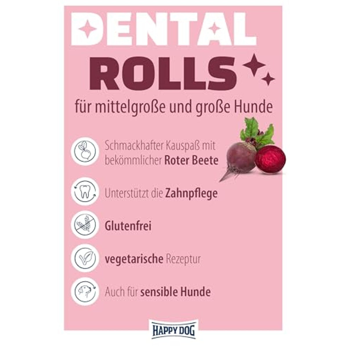Happy Dog Dental Rolls hondensnack rode biet 5 stuks, 148 g - 3-pack
