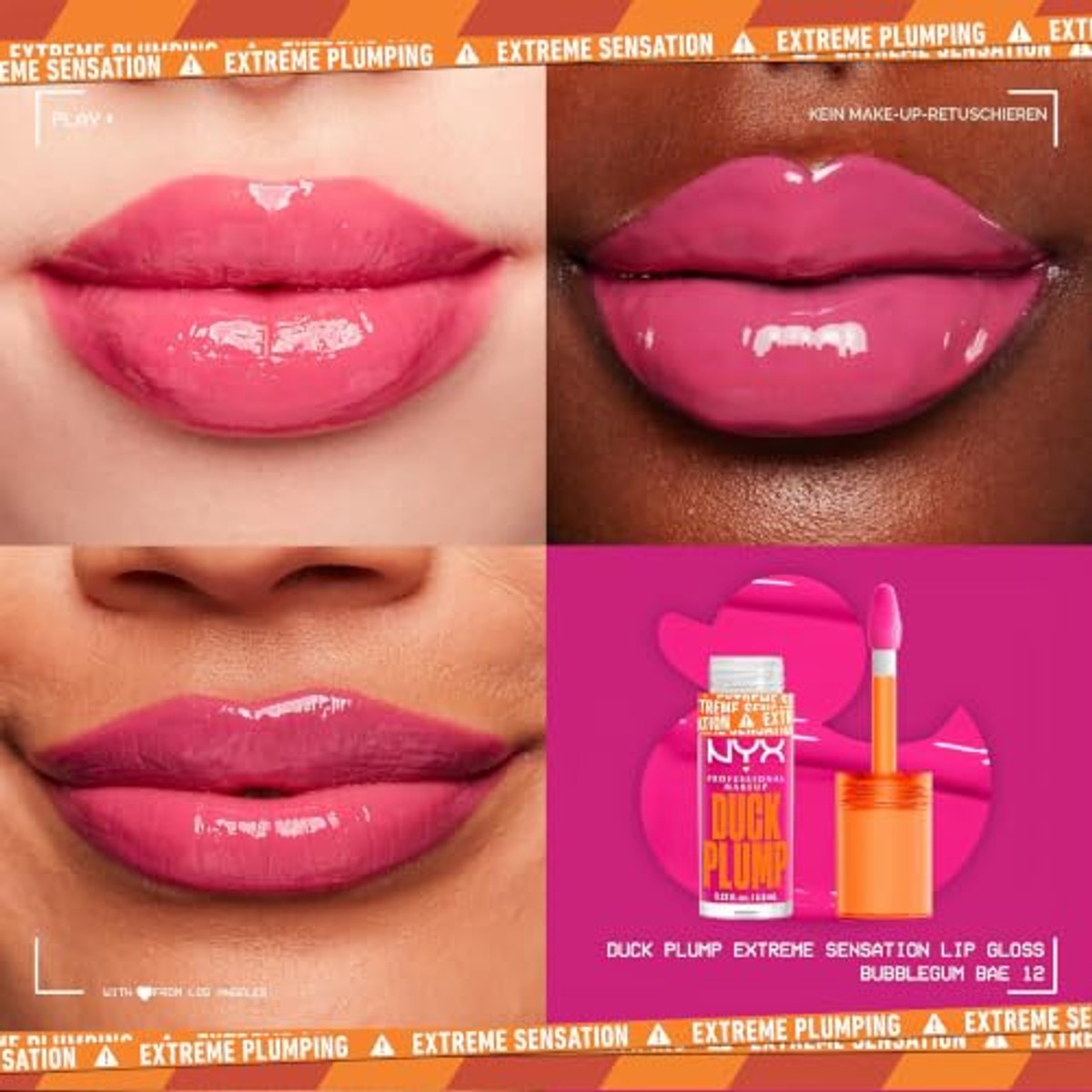 NYX Professional Makeup Lipgloss met smeltmondeffect, glanzende afwerking en intensieve kleur, extreem volume en volheid dankzij gemberolie, veganistische formule, Duck Plump Lip Lacquer, Bubblegum | Gember- en peptideolie, onmiddellijke – NYX PROFESSIONAL MAKEUP