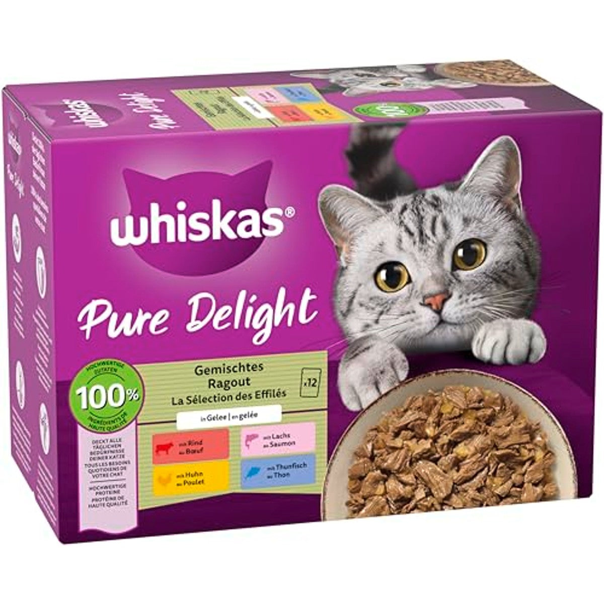 Whiskas Pure Delight natvoer kattenvoer ragout 4 x 12 x 85 g - 3-pack