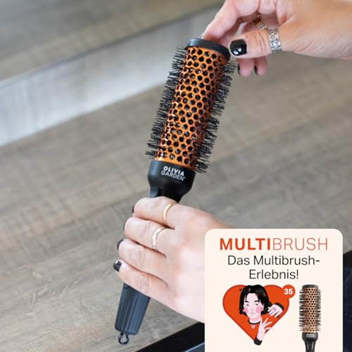 Olivia Garden Multibrush Curlers Kit - 4 opzetstukken en 1 afneembare handgreep - maat 35 - perfect voor krullen en volume