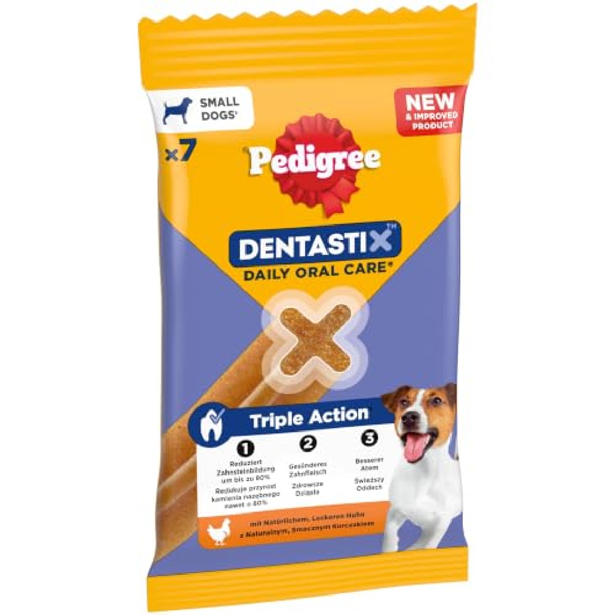 Pedigree DentaStix Hondensnack voor kleine honden (5-10 kg), tandverzorgingssnack met kip en rundvlees, 10 verpakkingen van elk 7 stuks (10 x 100 g) – Pedigree