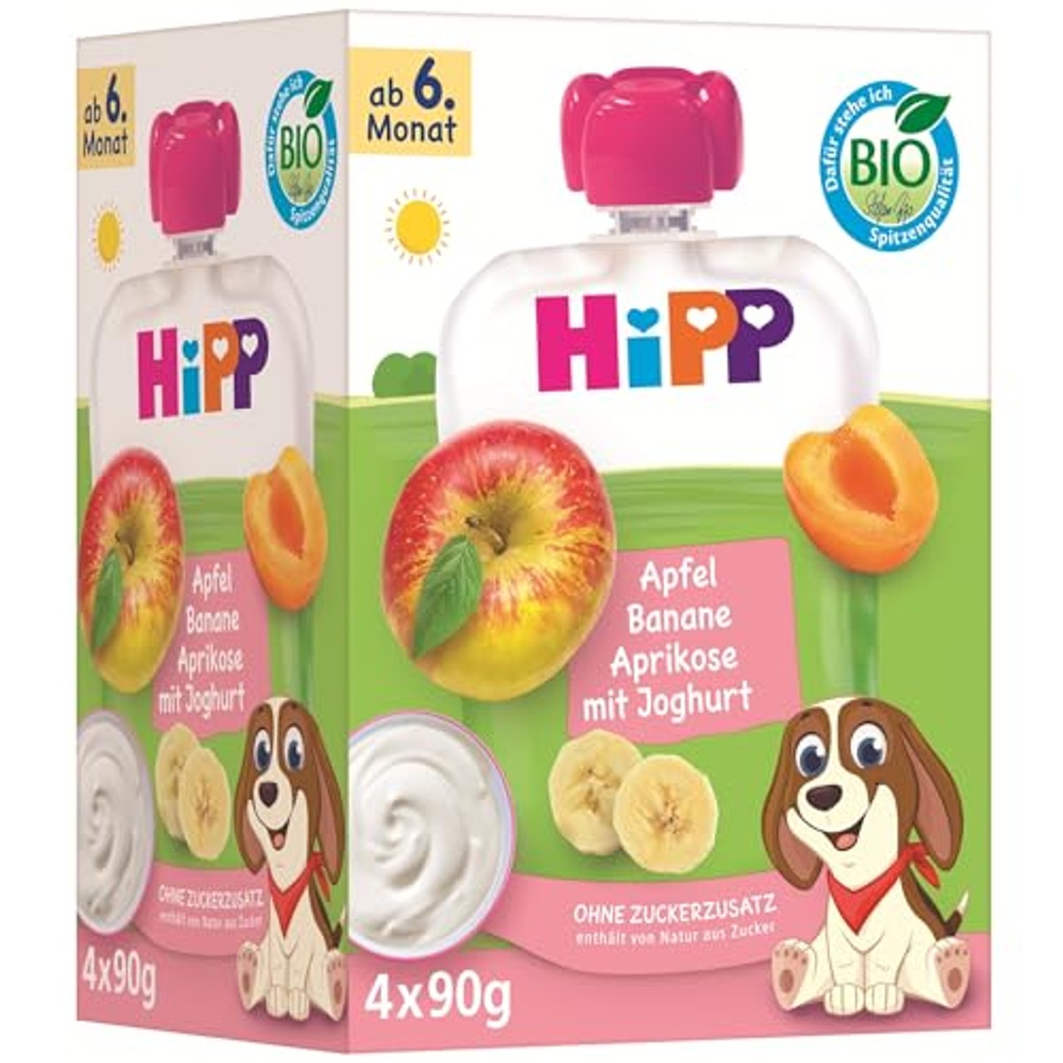HiPP Biologische vruchten & yoghurt appel banaan abrikoos 4x 90g – HiPP