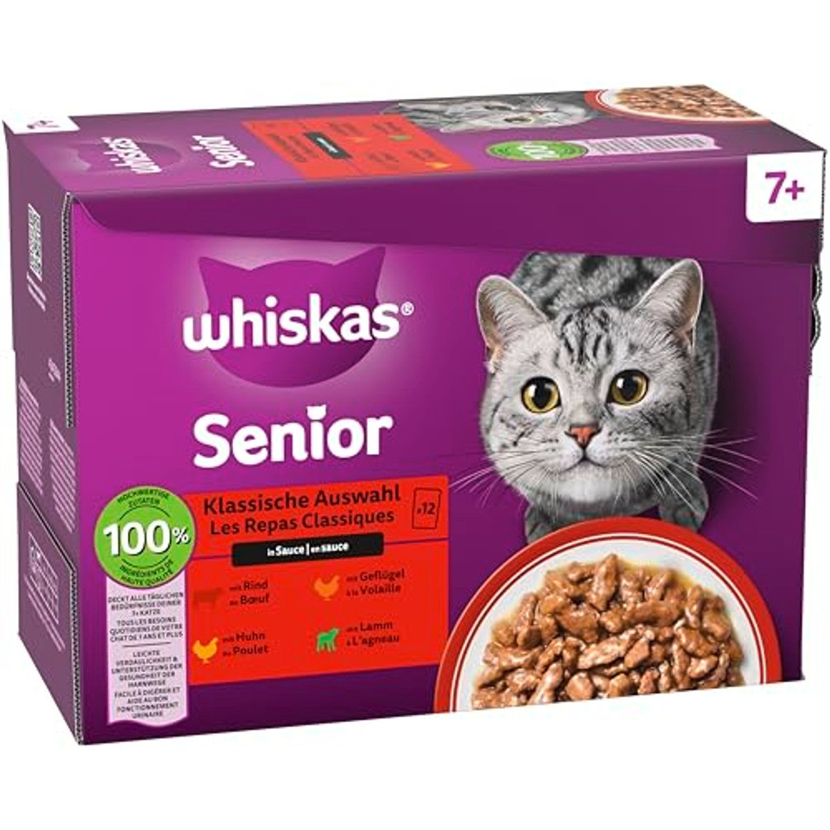 Whiskas 7+ natvoer kattenvoer klassieke keuze 48 x 85 g - 3-pack