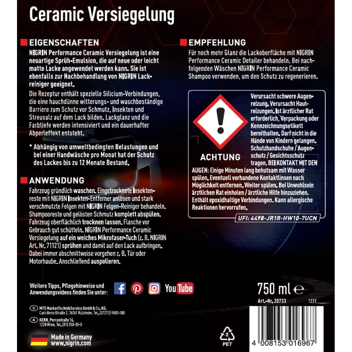 Nigrin Performance Ceramic verzegeling 750ml rood – Nigrin