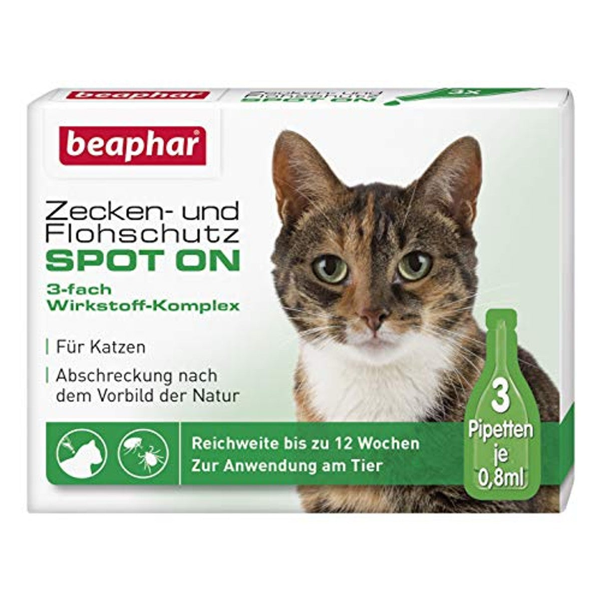 Beaphar Teken- en vlooienbescherming kat - Spot On 3x0,8 ml + halsband groen 35 cm - 3-pack