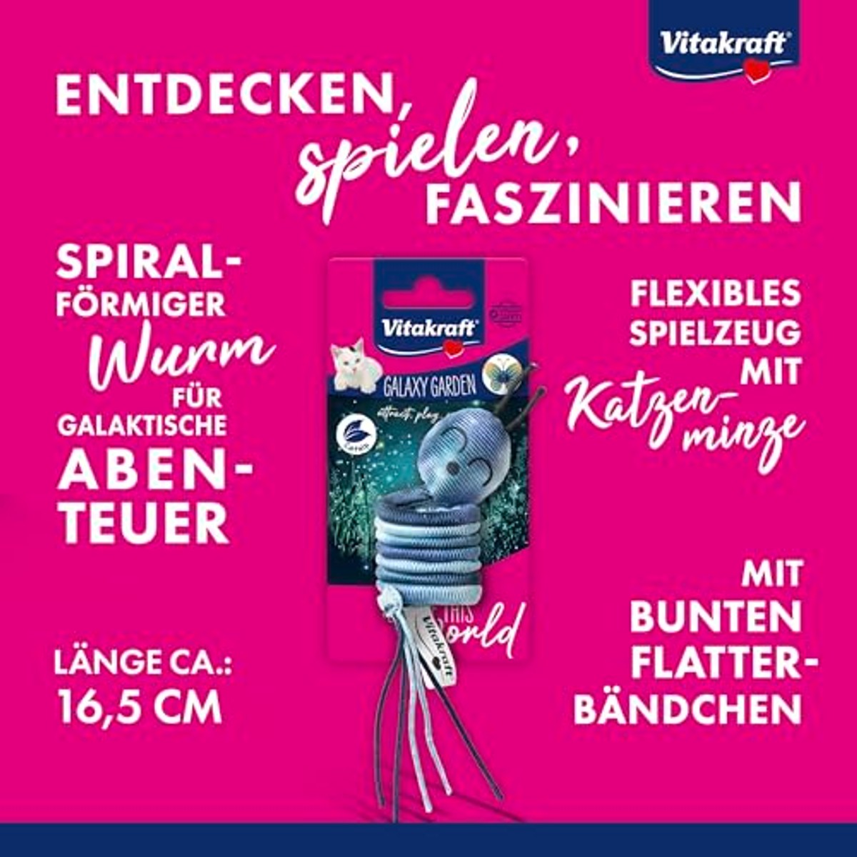Vitakraft Galaxy Garden Worm kattenspeelgoed met kattenkruid 1 stuk - 6-pack